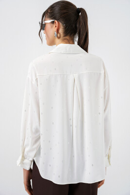 Kadın Desenli Oversize Gömlek 20361 - Gümüş - 5