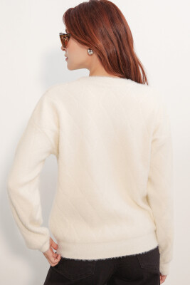 Kadın Desenli Oversize Kazak 15970 - Krem - 6