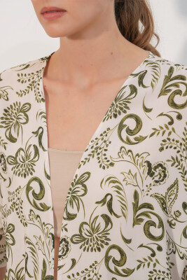Kadın Desenli Oversize Kimono 5999 - Haki - 4