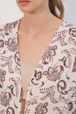 Kadın Desenli Oversize Kimono 5999 - Kahverengi - 4