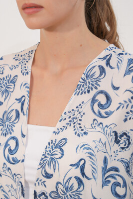 Kadın Desenli Oversize Kimono 5999 - Mavi - 4
