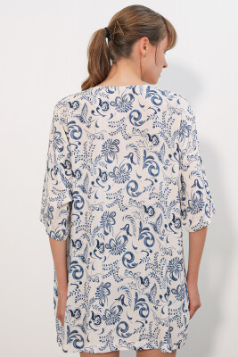 Kadın Desenli Oversize Kimono 5999 - Mavi - 5