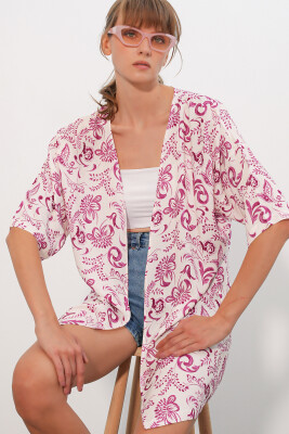 Kadın Desenli Oversize Kimono 5999 - Pembe - 4