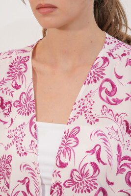 Kadın Desenli Oversize Kimono 5999 - Pembe - 5