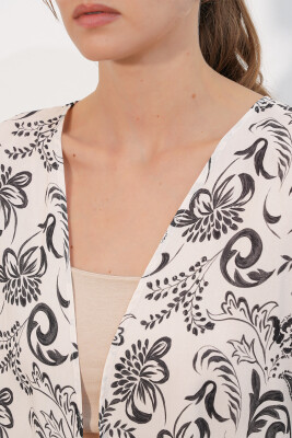 Kadın Desenli Oversize Kimono 5999 - Siyah - 5