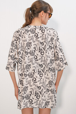 Kadın Desenli Oversize Kimono 5999 - Siyah - 6