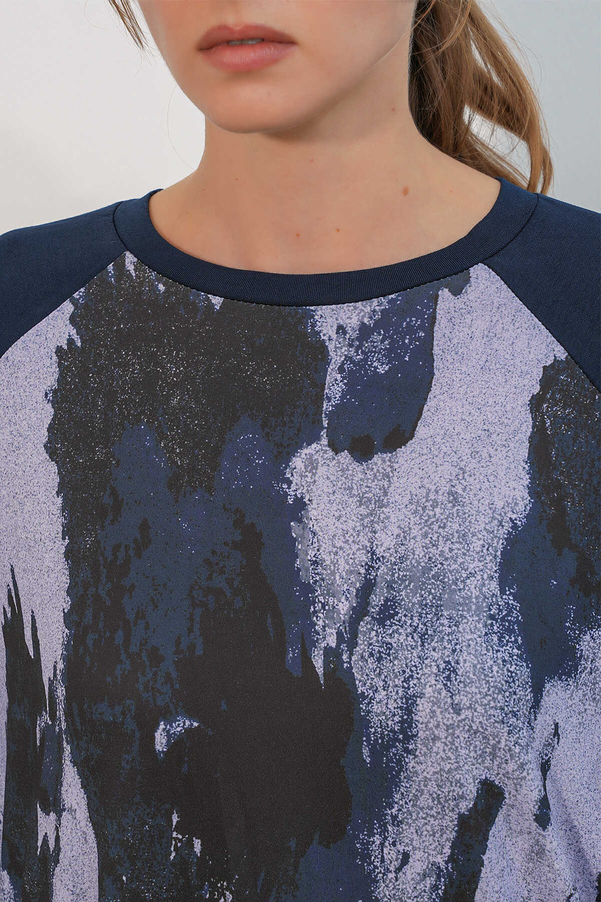 Kadın Desenli Oversize Tunik Pantolon İkili Takım 55462 - Lacivert - 5