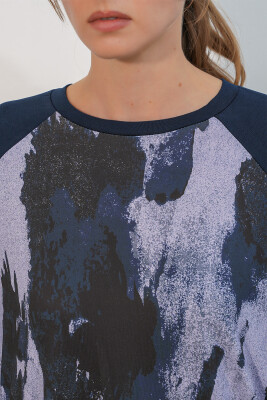 Kadın Desenli Oversize Tunik Pantolon İkili Takım 55462 - Lacivert - 5