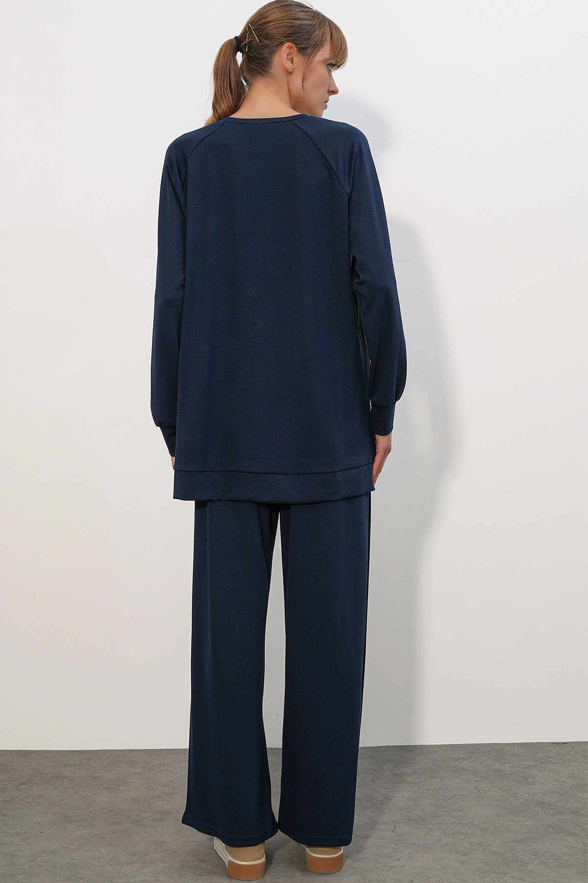 Kadın Desenli Oversize Tunik Pantolon İkili Takım 55462 - Lacivert - 6