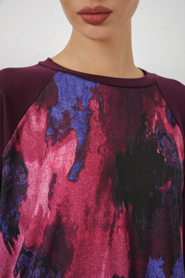Kadın Desenli Oversize Tunik Pantolon İkili Takım 55462 - Mor - 5