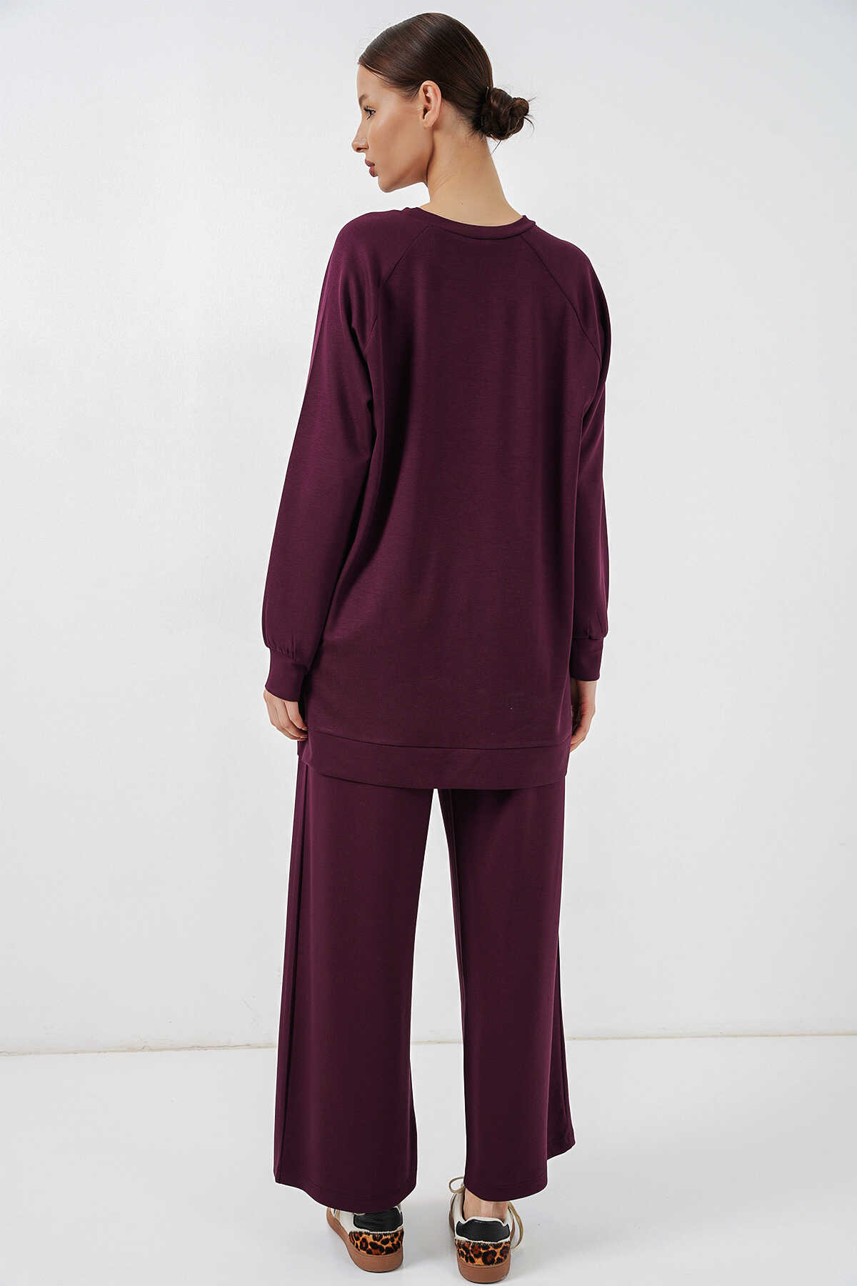 Kadın Desenli Oversize Tunik Pantolon İkili Takım 55462 - Mor - 6