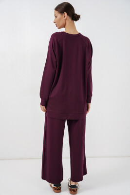 Kadın Desenli Oversize Tunik Pantolon İkili Takım 55462 - Mor - 6