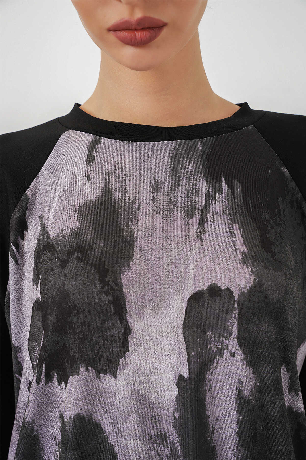 Kadın Desenli Oversize Tunik Pantolon İkili Takım 55462 - Siyah - 5