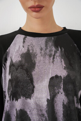 Kadın Desenli Oversize Tunik Pantolon İkili Takım 55462 - Siyah - 5