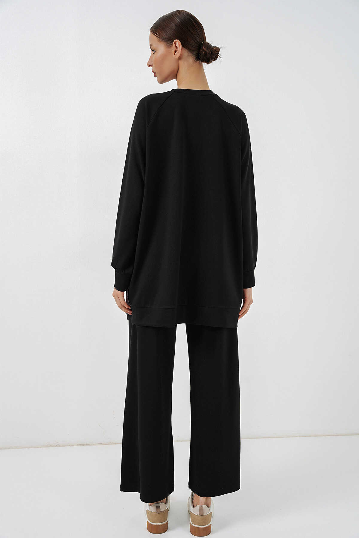 Kadın Desenli Oversize Tunik Pantolon İkili Takım 55462 - Siyah - 6