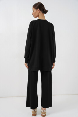 Kadın Desenli Oversize Tunik Pantolon İkili Takım 55462 - Siyah - 6