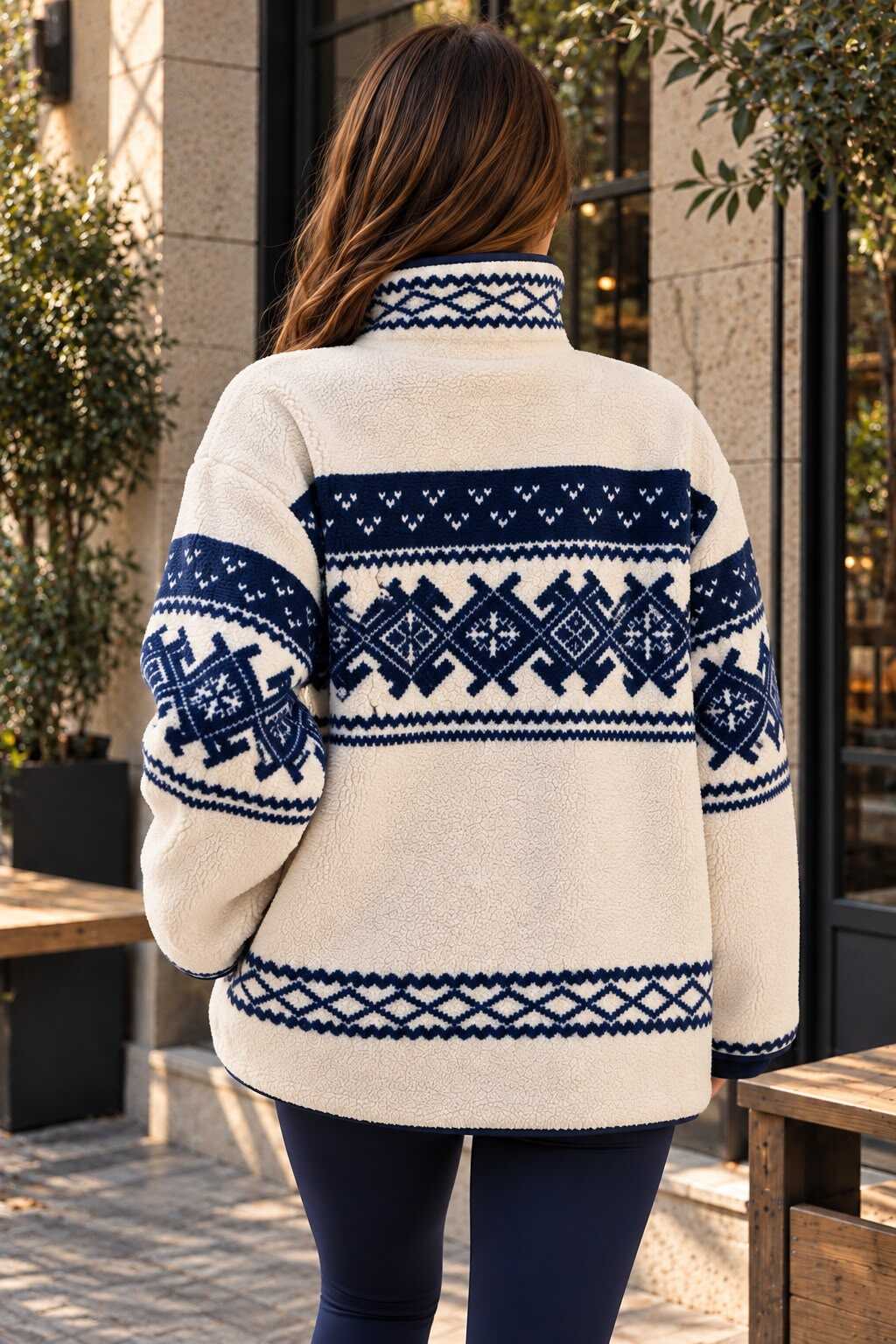 Kadın Desenli Peluş Ceket 55463 - Lacivert - 3