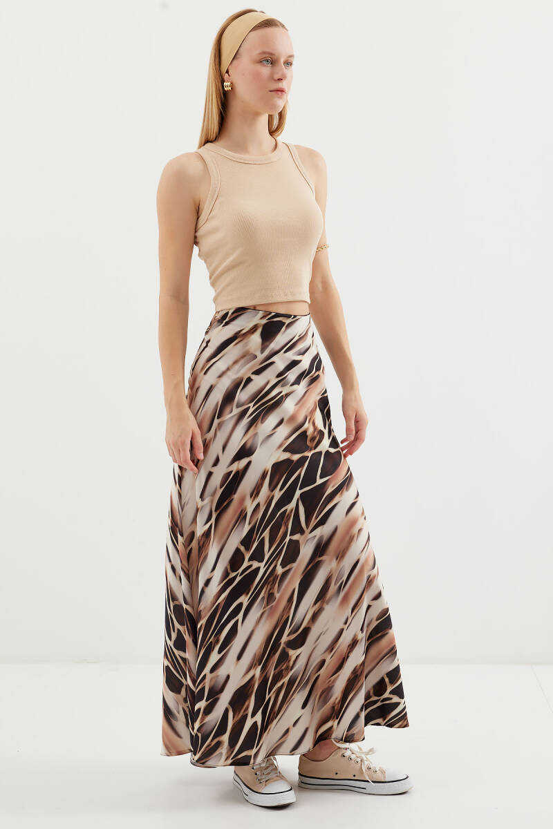 Kadın Desenli Saten Etek 15877 - Ekru - BİGDART