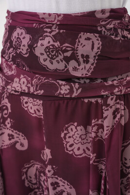 Kadın Desenli Şifon Etek 8057 - Bordo - 7