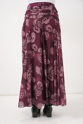 Kadın Desenli Şifon Etek 8057 - Bordo - 8