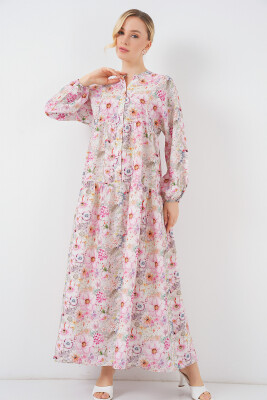 Kadın Desenli Tesettür Elbise 2583 - Pembe 