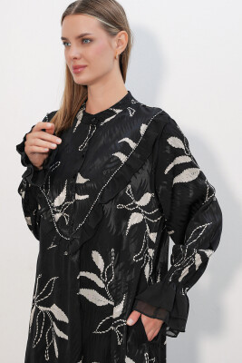 Kadın Desenli Uzun Abiye Elbise 2620 - Siyah - 5
