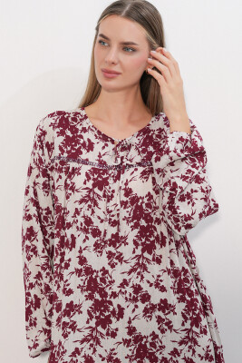 Kadın Desenli Uzun Elbise 2596 - Bordo - 3