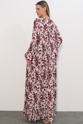 Kadın Desenli Uzun Elbise 2596 - Bordo - 6