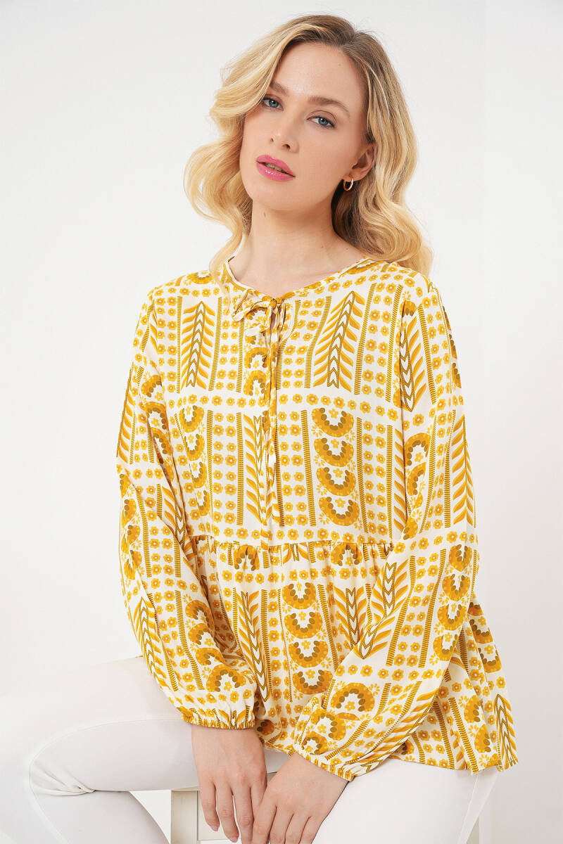 Kadın Desenli Uzun Kol Bluz 970 - Sarı - BİGDART