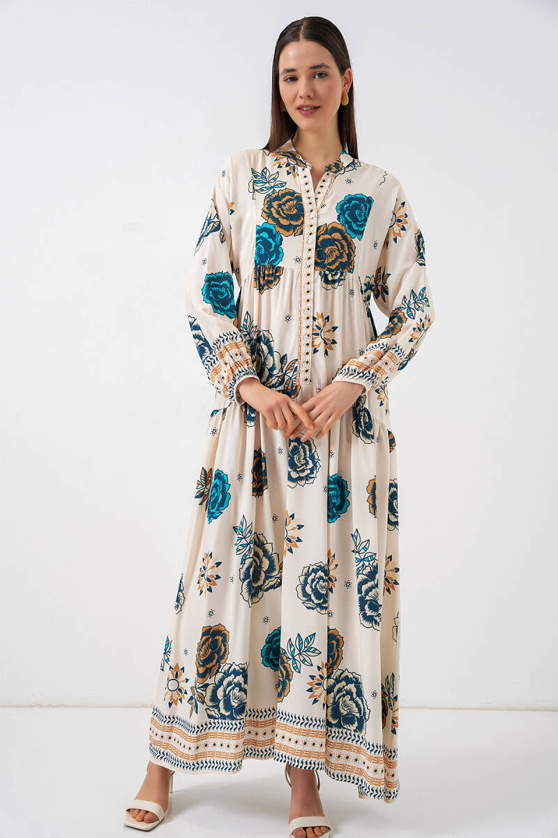 Kadın Desenli Uzun Tesettür Elbise 2585 - A.SAKS - BİGDART