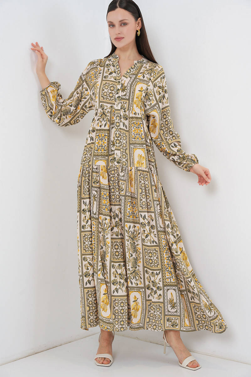 Kadın Desenli Uzun Tesettür Elbise 2585 - A.Hardal - BİGDART