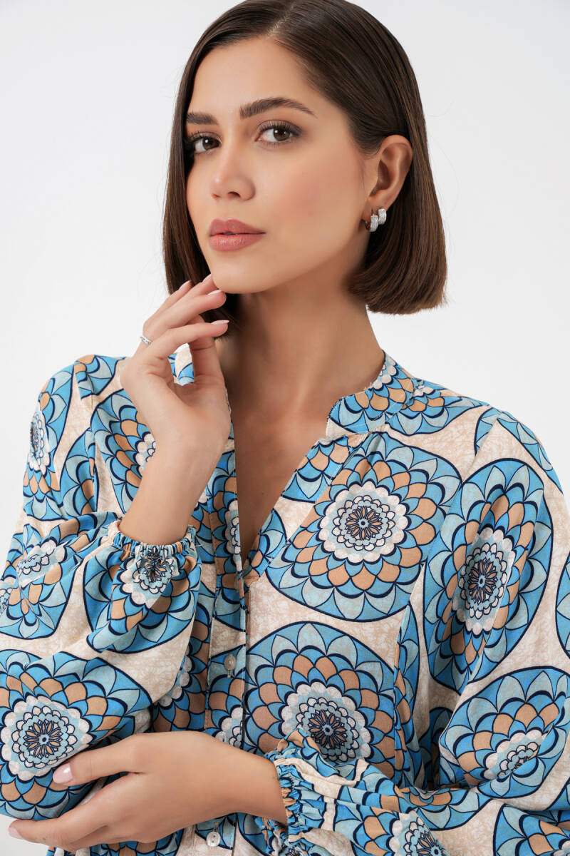 Kadın Desenli Uzun Tesettür Elbise 2585 - F.Mint (1)