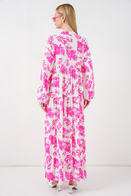 Kadın Desenli Uzun Tesettür Elbise 2585 - Pembe - 6