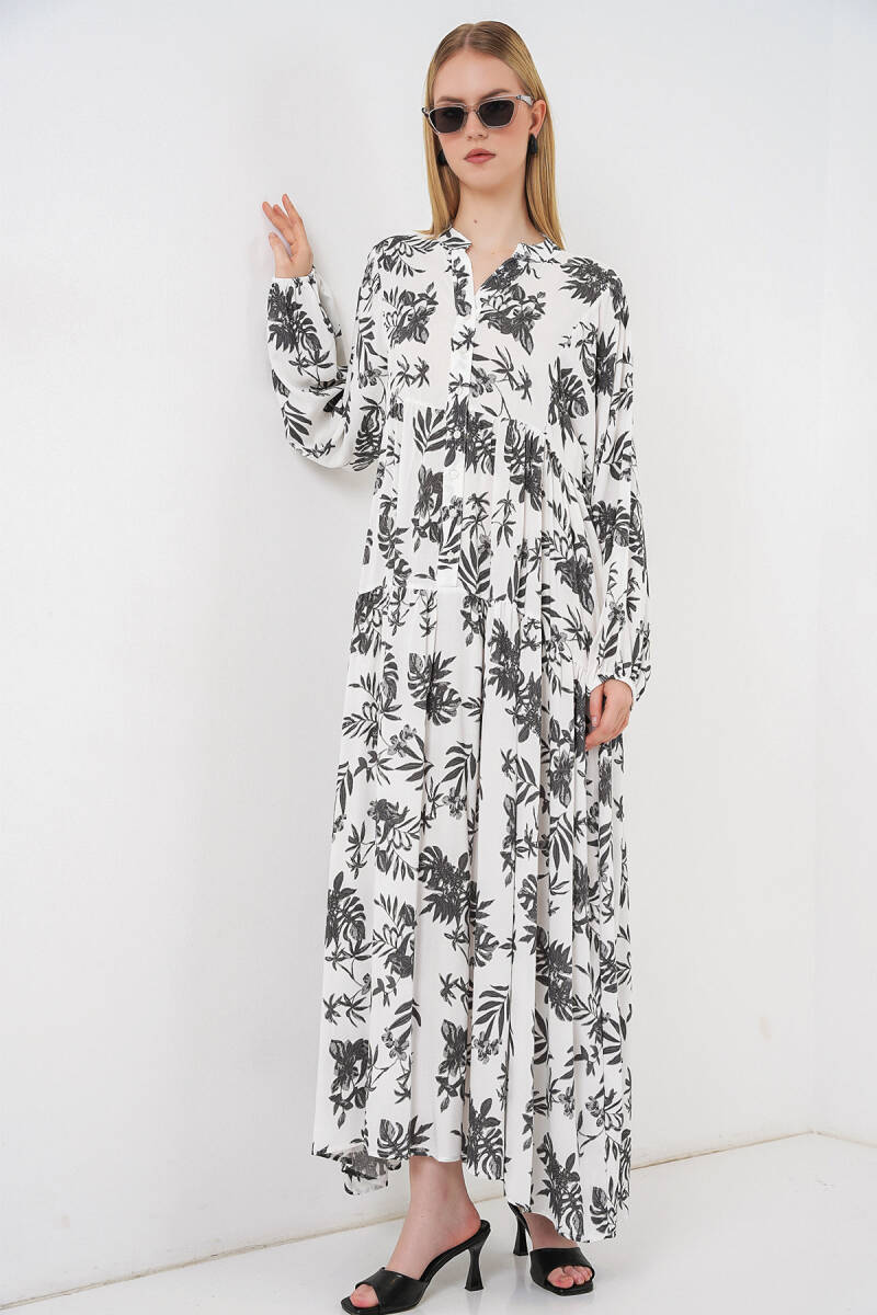 Kadın Desenli Uzun Tesettür Elbise 2585 - V. Antrasit - BİGDART