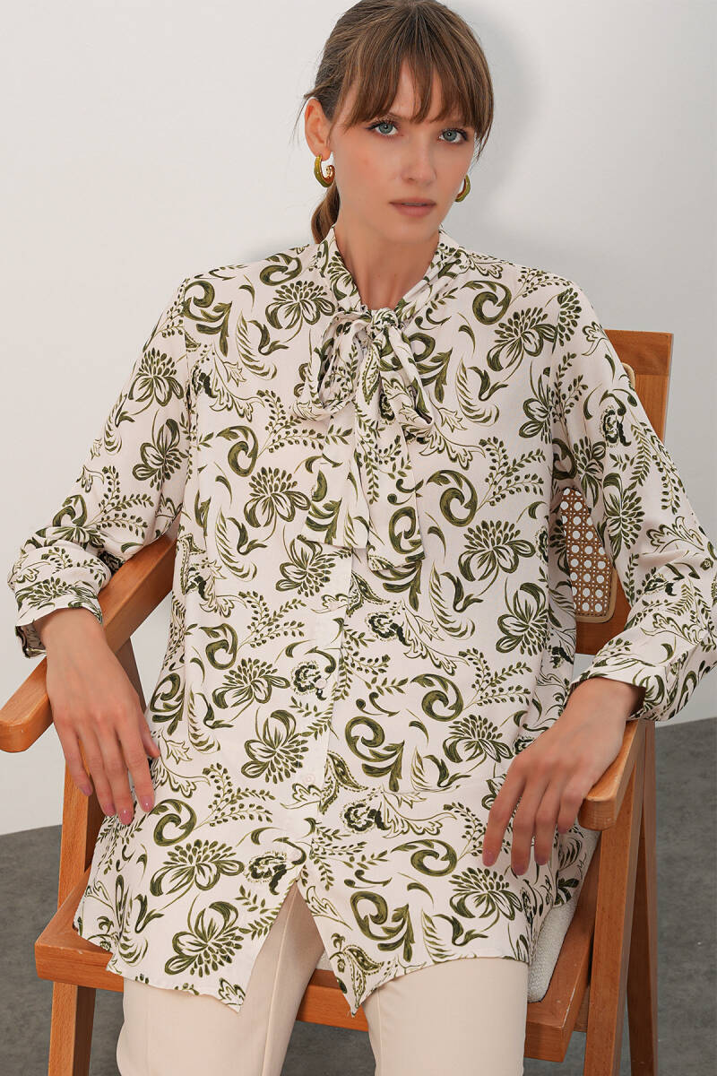 Kadın Desenli Uzun Tunik 5998 - Haki - BİGDART