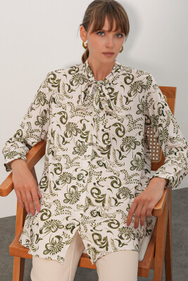 Kadın Desenli Uzun Tunik 5998 - Haki - 1