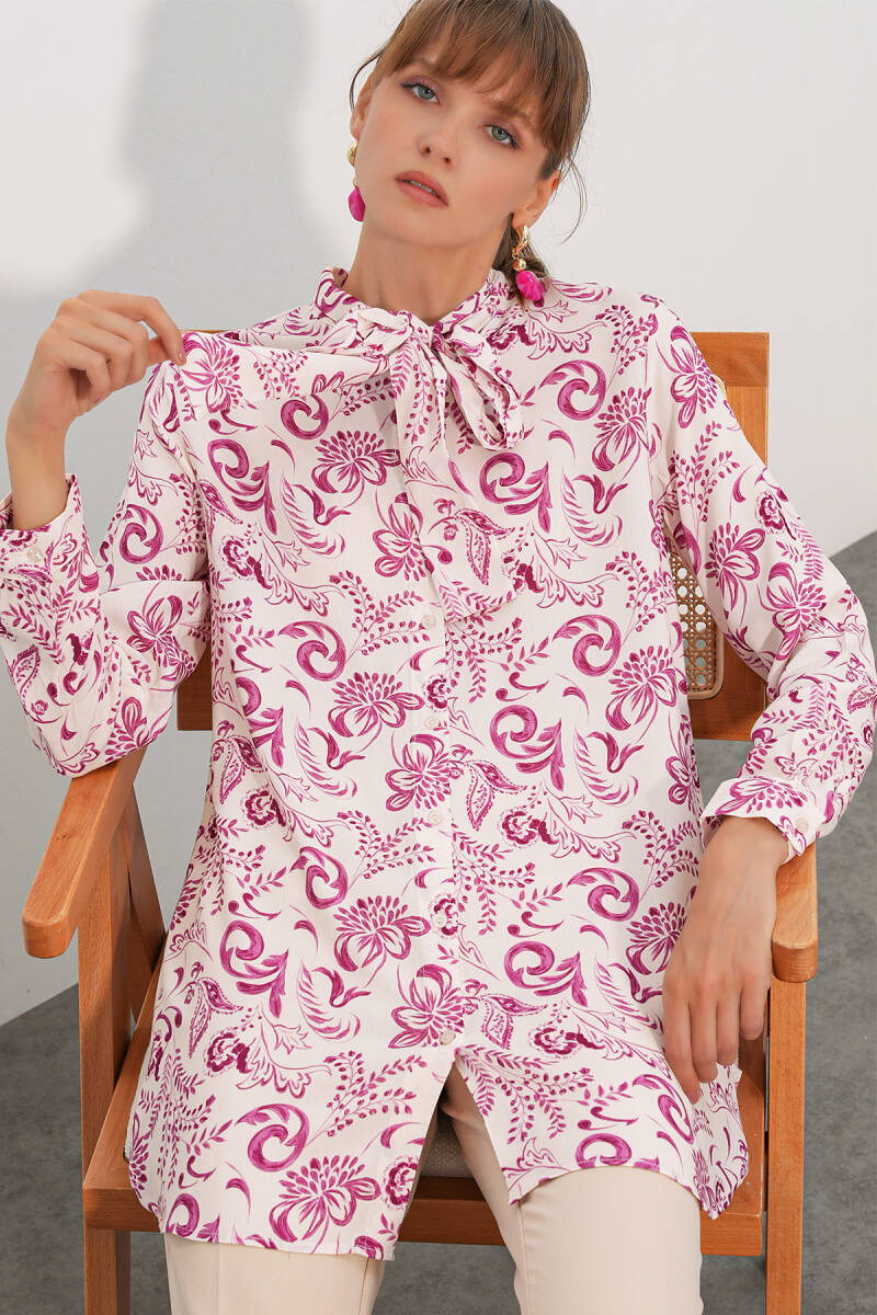 Kadın Desenli Uzun Tunik 5998 - Pembe - BİGDART