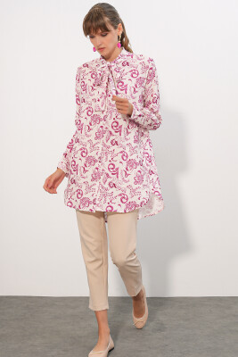 Kadın Desenli Uzun Tunik 5998 - Pembe - 2