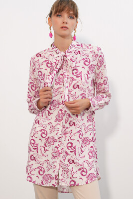 Kadın Desenli Uzun Tunik 5998 - Pembe - 3