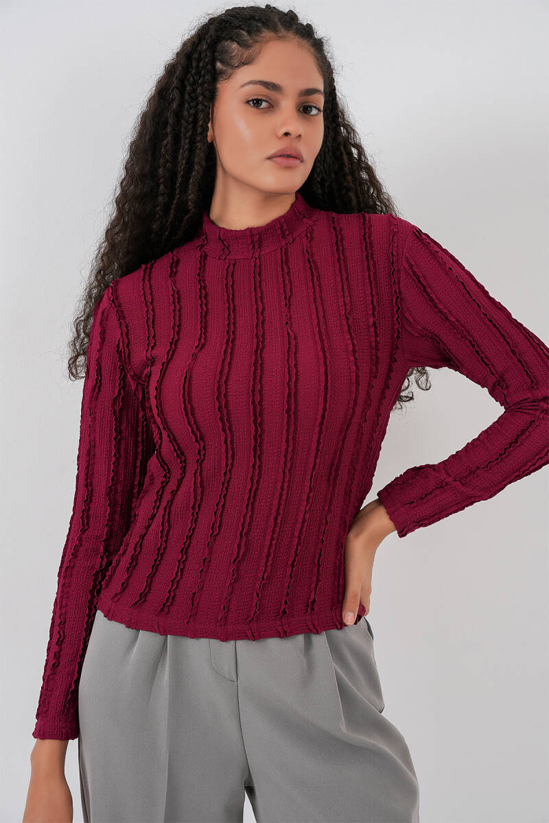 Kadın Dokulu Esnek Örme Bluz 975 - Bordo - BİGDART