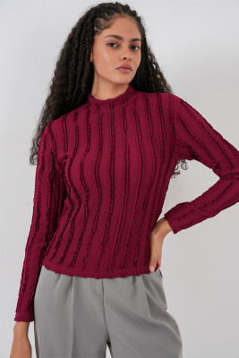 Kadın Dokulu Esnek Örme Bluz 975 - Bordo - 1