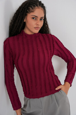 Kadın Dokulu Esnek Örme Bluz 975 - Bordo - 2
