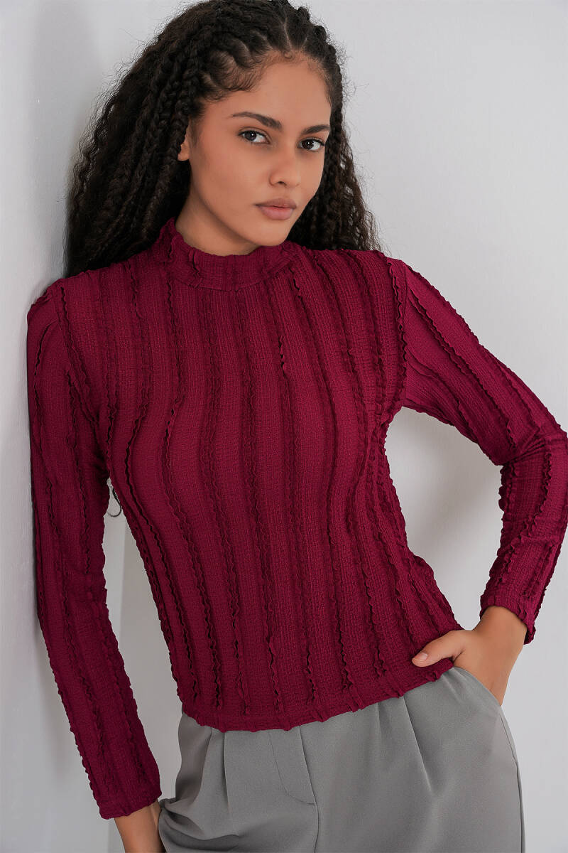 Kadın Dokulu Esnek Örme Bluz 975 - Bordo (1)