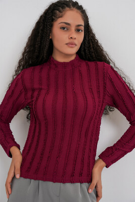 Kadın Dokulu Esnek Örme Bluz 975 - Bordo - 3