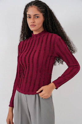 Kadın Dokulu Esnek Örme Bluz 975 - Bordo - 4