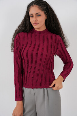 Kadın Dokulu Esnek Örme Bluz 975 - Bordo - 5