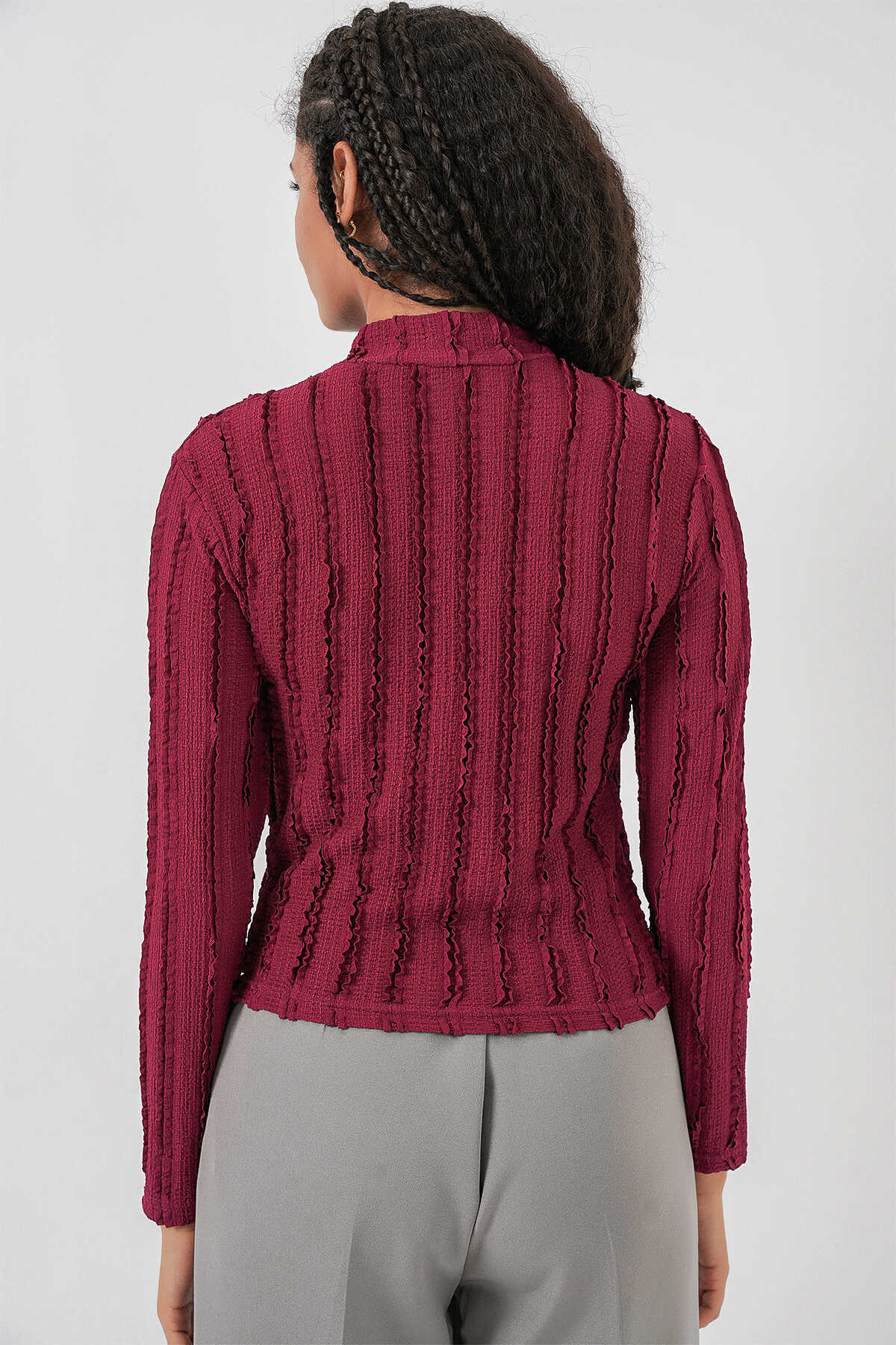 Kadın Dokulu Esnek Örme Bluz 975 - Bordo - 7