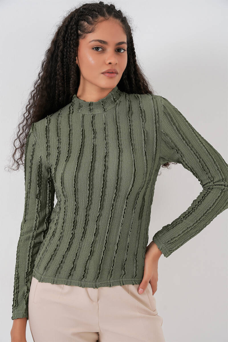 Kadın Dokulu Esnek Örme Bluz 975 - Haki - BİGDART