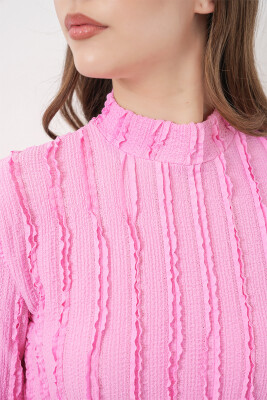 Kadın Dokulu Esnek Örme Bluz 975 - Pembe - 5