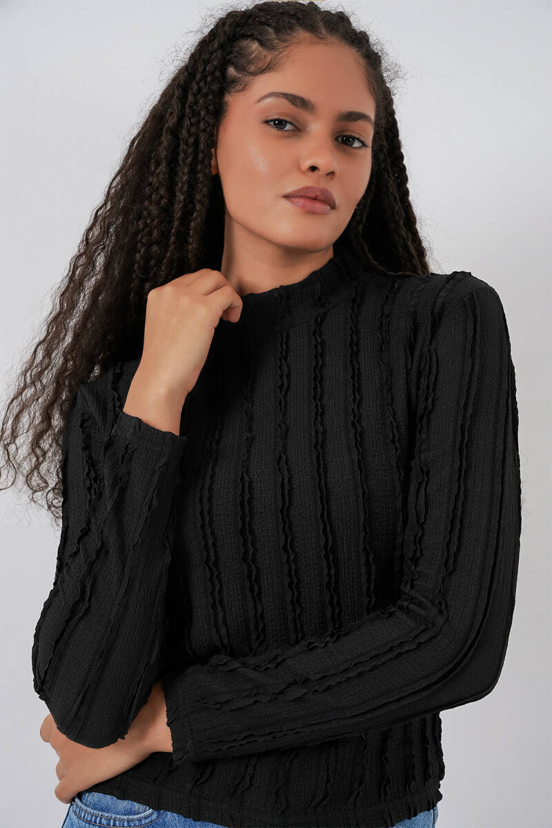 Kadın Dokulu Esnek Örme Bluz 975 - Siyah - BİGDART